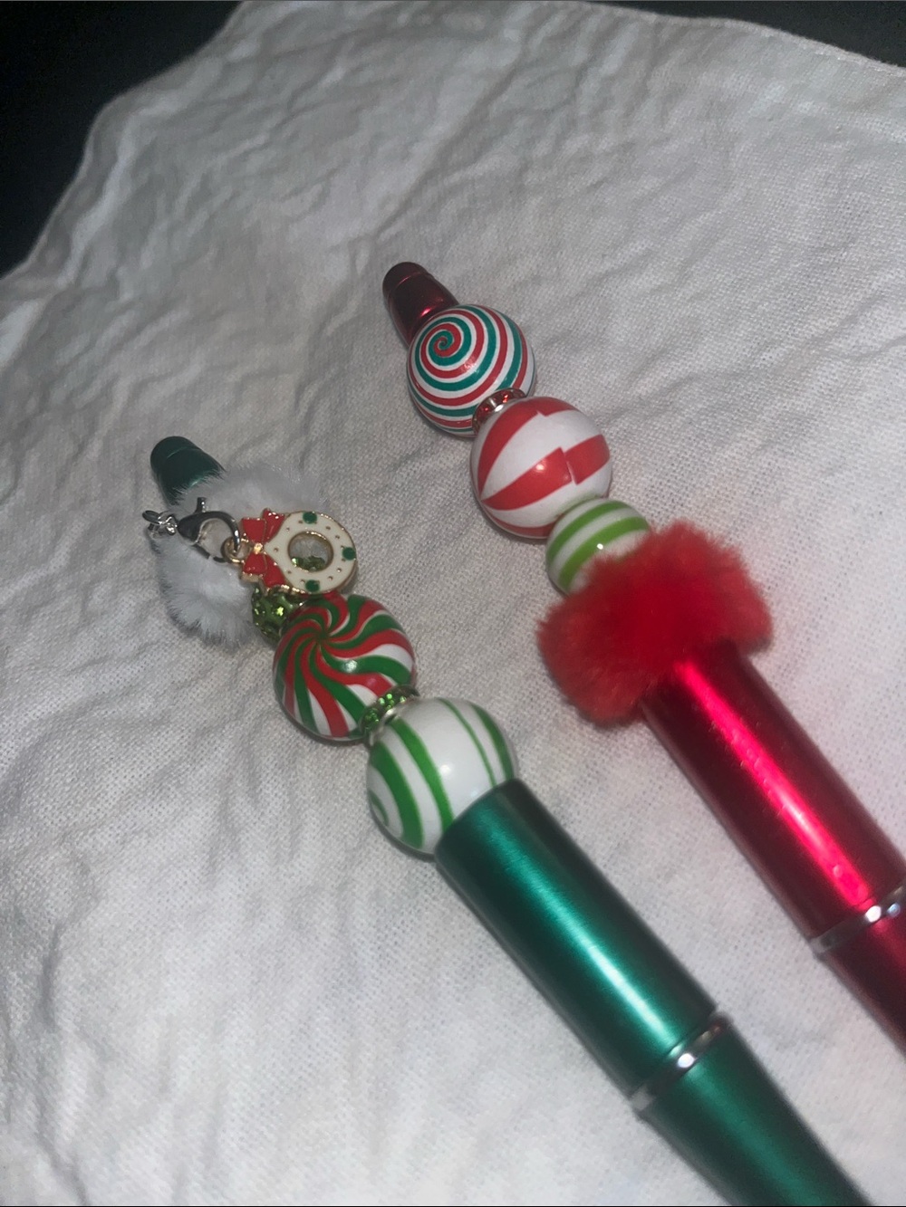Festive Red & Green Bead Charm Pens - Holiday Decorative Jewelry-Style Accents35